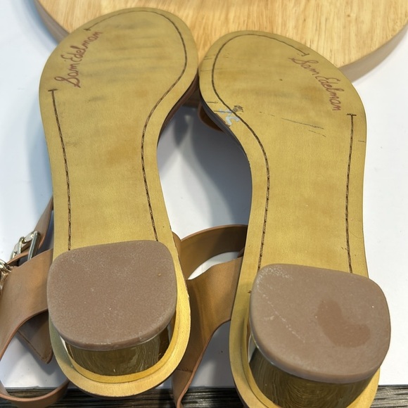 Sam Edelman Tan Cork Footbed ankle strap Sandals women’s size 8.5 1 1/2” heel - Picture 5 of 6